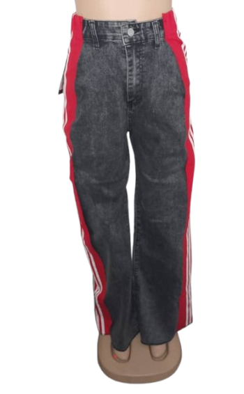 Fashion Nova Stone Jeans With Side Red And White Stripes Size 30
