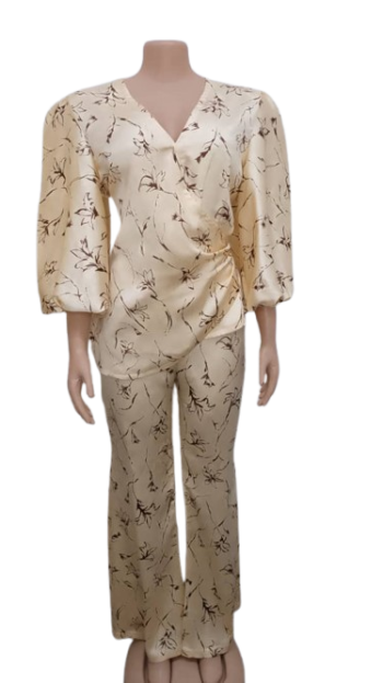 T & D Collection  Cream And Brown Trouser 2pcs