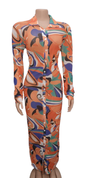 Doya Fashion Orange Multicolor Long Shirt Gown