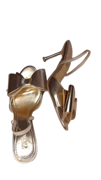Zara Gold Sandals With Bowtie Size 38
