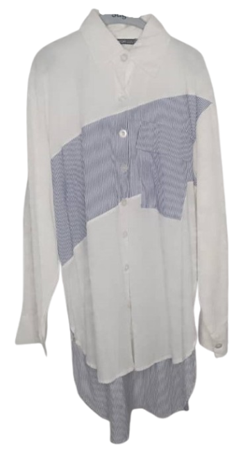 Haniqa White Long Top With Blue Stripes Size Xxl