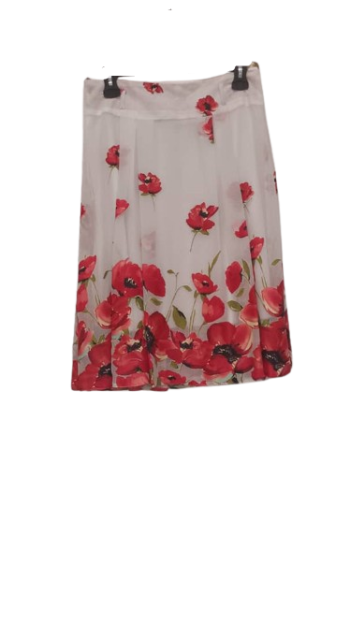 Reseda Women Wear Plitted White,red Flowered Skirt Size 40