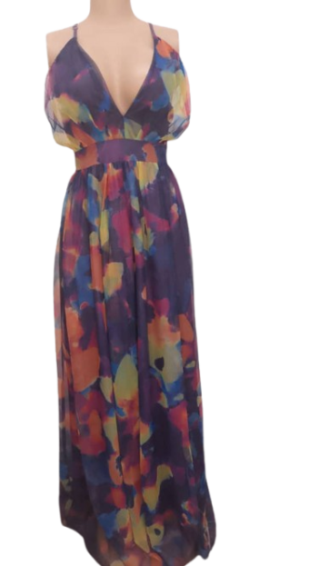 Y&f Purple Multicolor Long Gown