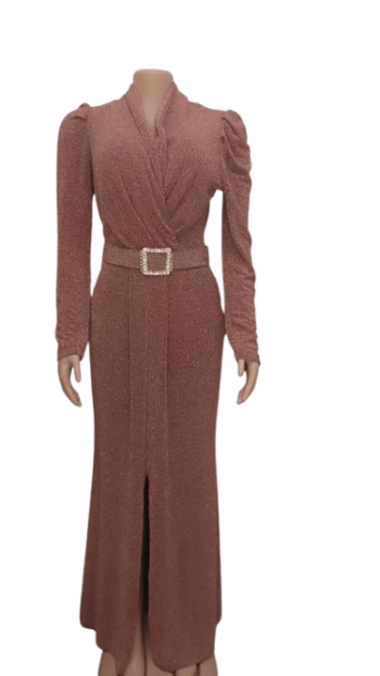 Asrima Rose Gold Long Gown With Slit 40