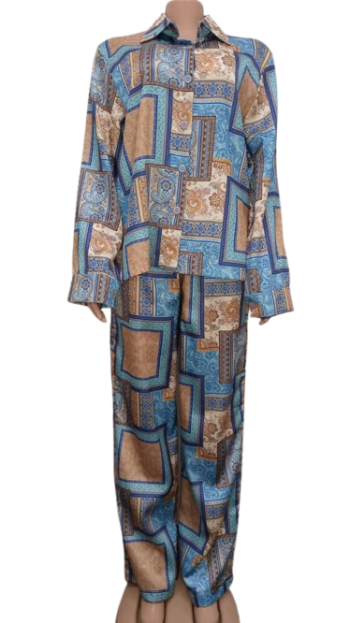 Haniqa Blue Multicolor Trouser 2pcs Size 46