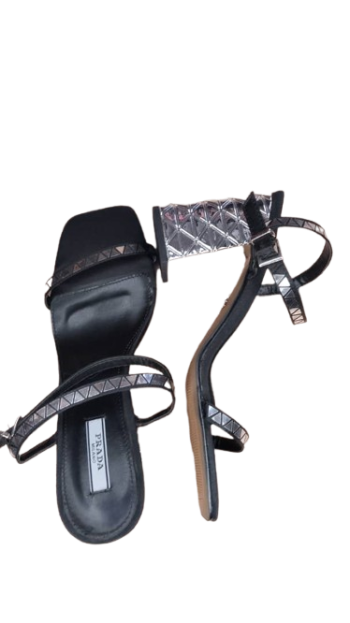 Prada Silver And Black Sandals Size 38