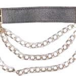 Black Elastic Leather Belt With Gold Chain