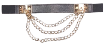 Black Elastic Leather Belt With Gold Chain