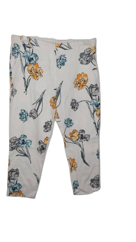 Uk White Flowered Multicolored Trouser Size 16