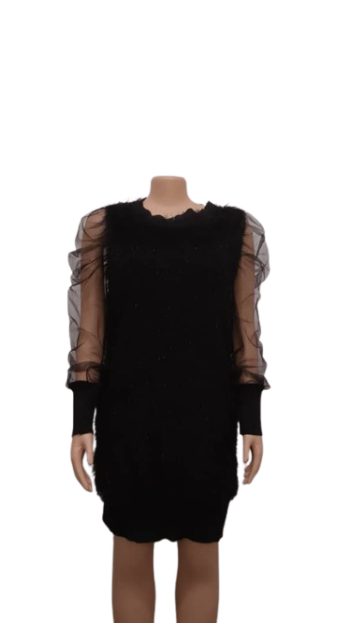 Evaroza Black Hairy Short Gown Size Uk 8