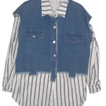 Uk White Top With Black Stripes And Blue Jean Up