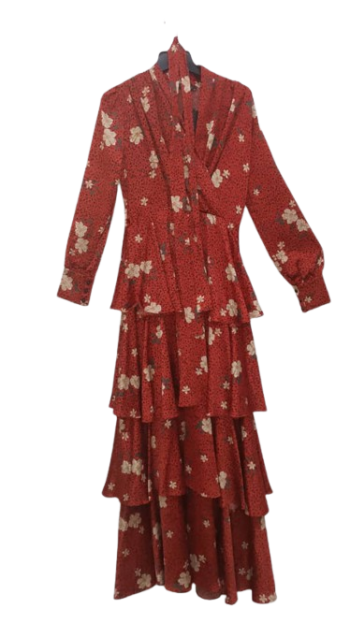 Neva Styles Red Multicolor Flowered Step By Step Gown Size 40