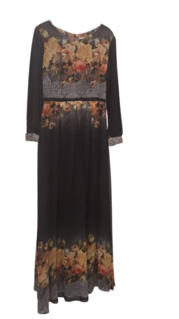 Porto Black Multicolor Long Gown Size 42