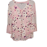 Ny Collection Floral Patterned Pink Top Size M