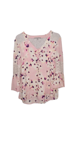 Ny Collection Floral Patterned Pink Top Size M