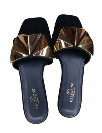 Valentino Black And Gold Flat Slippers Size 42