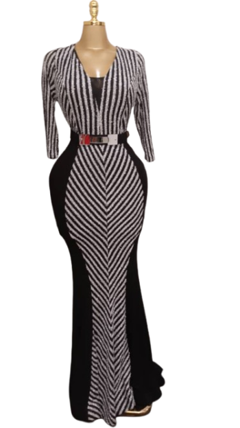 Bee Queen By Reseda  Black And Silver Long Gown Size 46