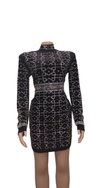 Dzyn Black Short Gown With Silver Stone Size 2xl