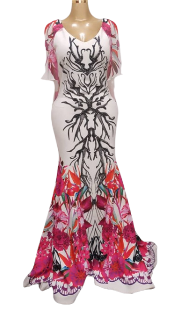 Genese White Multicolor Gown With Stones Size 46