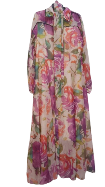 Uk Purple And Green Multicolour Long Sleeve Gown Size 2xl