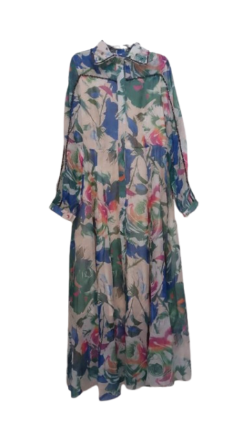 Uk Green And Blue Multicolour Long Sleeve Gown Size Xl