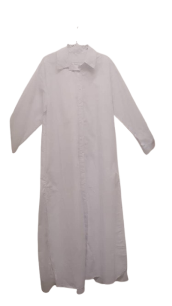 Uk White Longsleeve Shirt Gown With Side Slit Size L