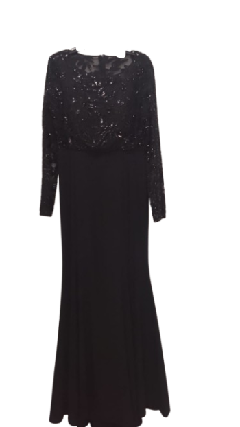 T & D Collection Black Longsleeve Long Gown