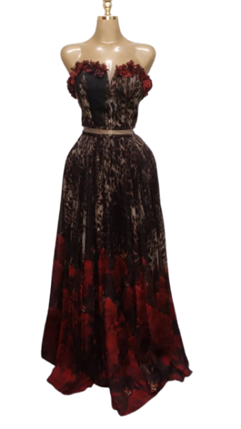 Odrella  Red  Multicolor Tube Flowing Gown Size 38