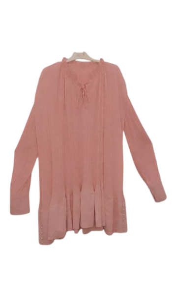 Uk Peach Plitted Longsleeve Short Gown