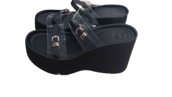 Zara Black Slippers Transparent Up With Gold Size 39